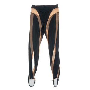 Mugler X H&M Black & Nude Mesh Panel Stirrup Leggings  (light skin tone mesh)